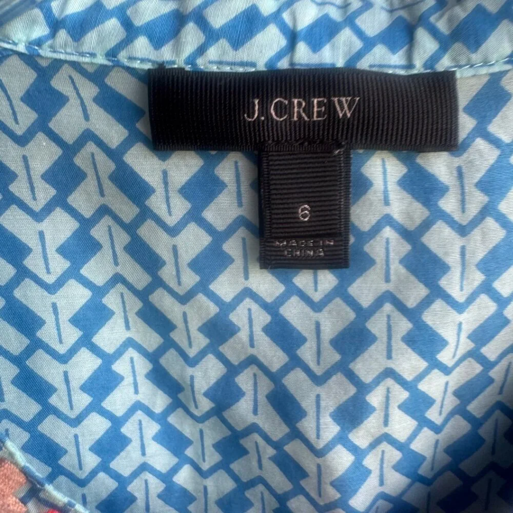 J. Crew Cotton/Silk Sleeveless Embroidered Tie Neck Blouse Women's Size 6